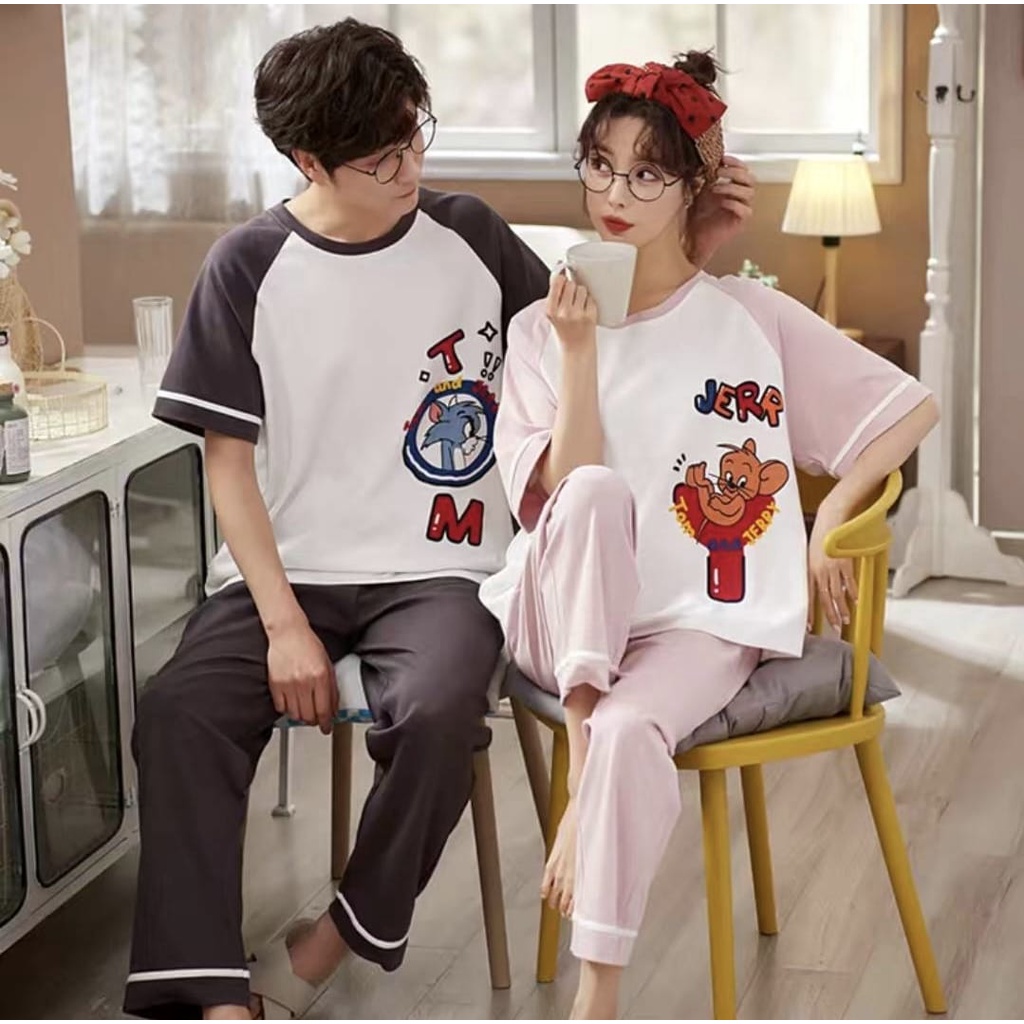 Baju tidur piyama CP couple bahan kaos import