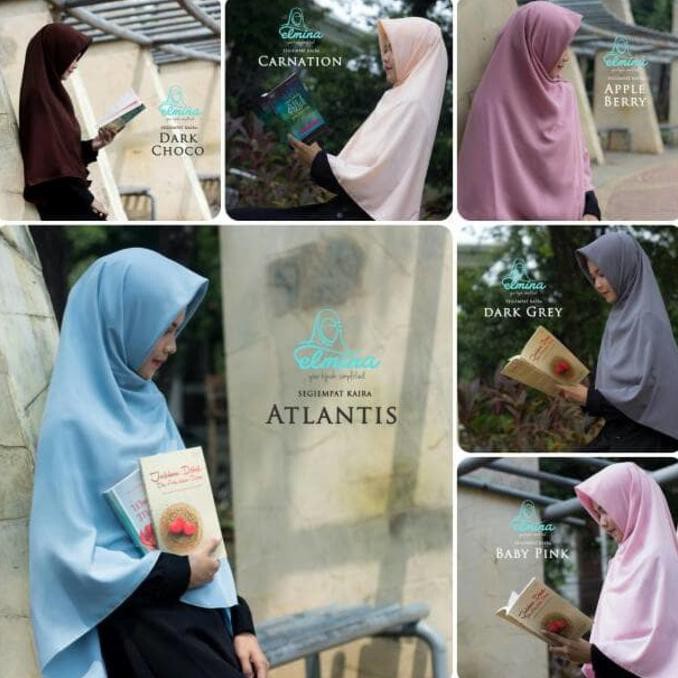 DISKON - KHIMAR HIJAB JILBAB SEGI EMPAT KAIRA POLOS 115CM BY ELMINA