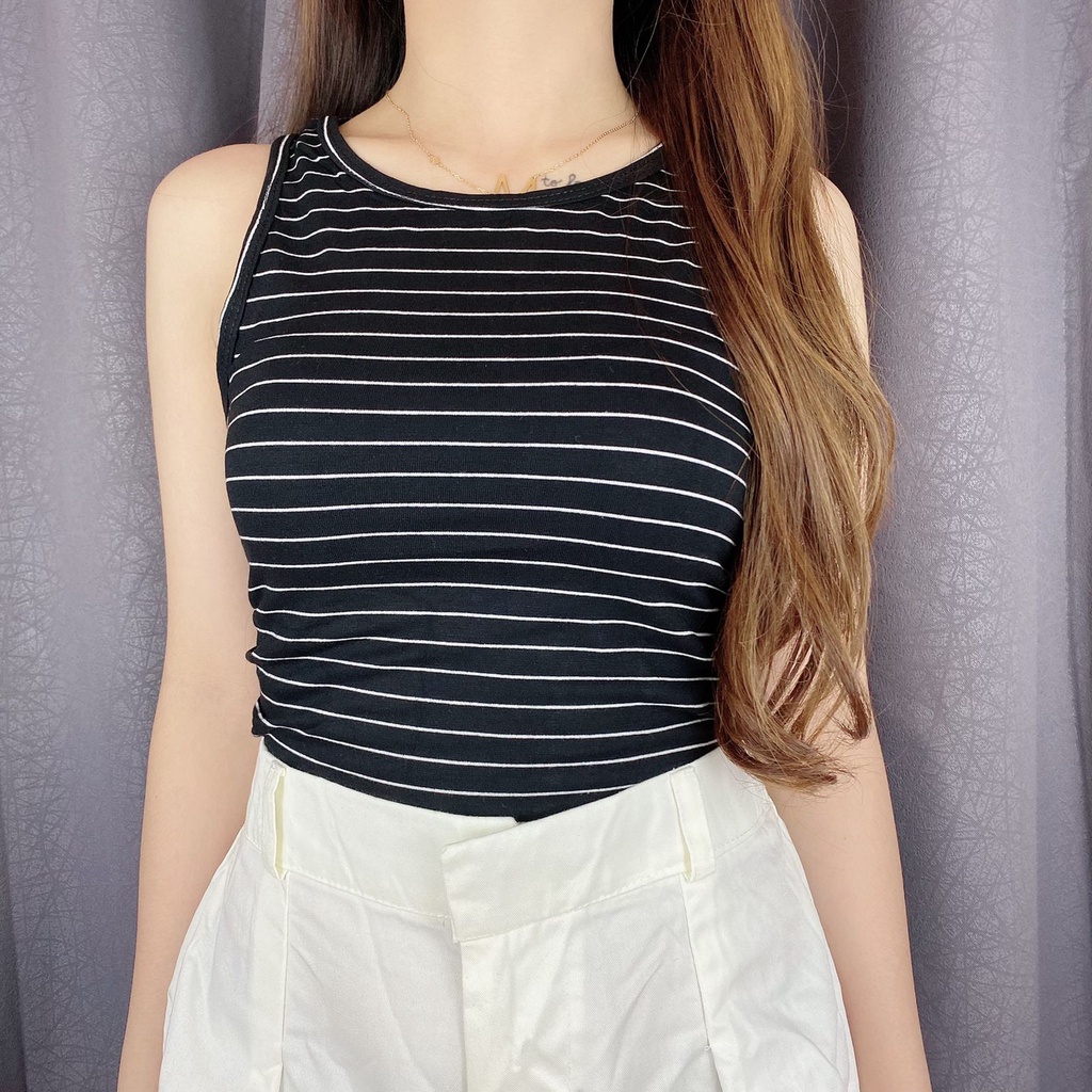 Vimel Collection - Tank Top Salur Crop Atasan Wanita Korea