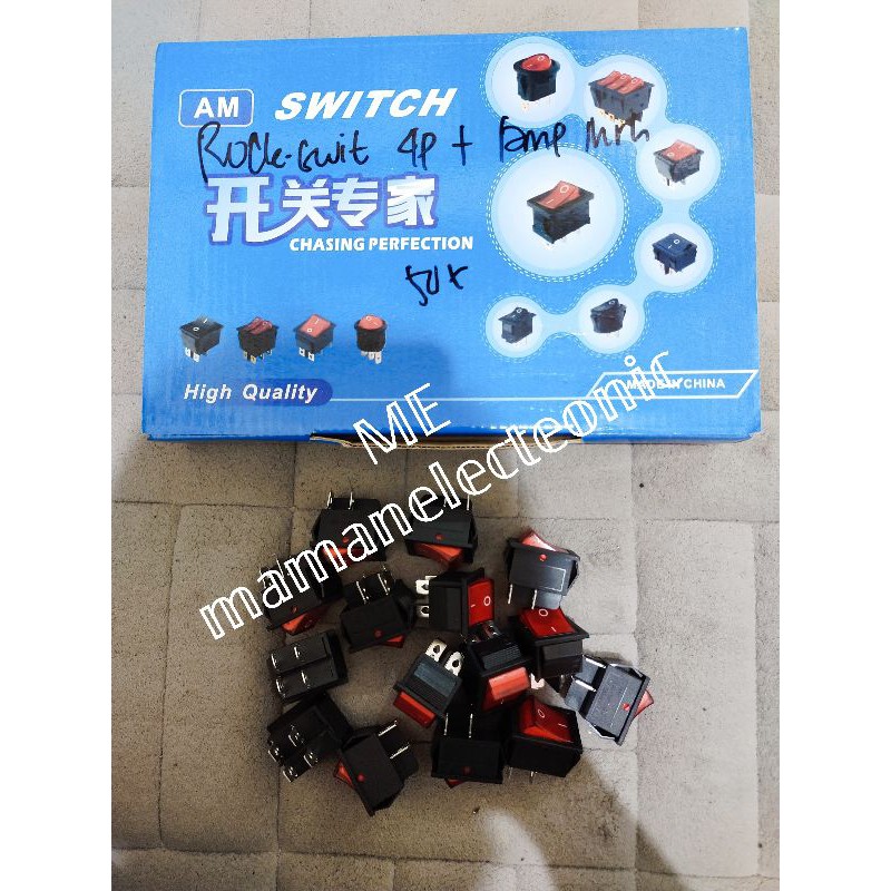 Rocker Power Switch 4 Pin Plus Lampu / Saklar Lampu 4 Pin On Off