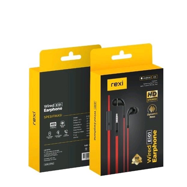 Headset Rexi Ei01 Wired Earphone Dynamic Bass Henset Original Rexi