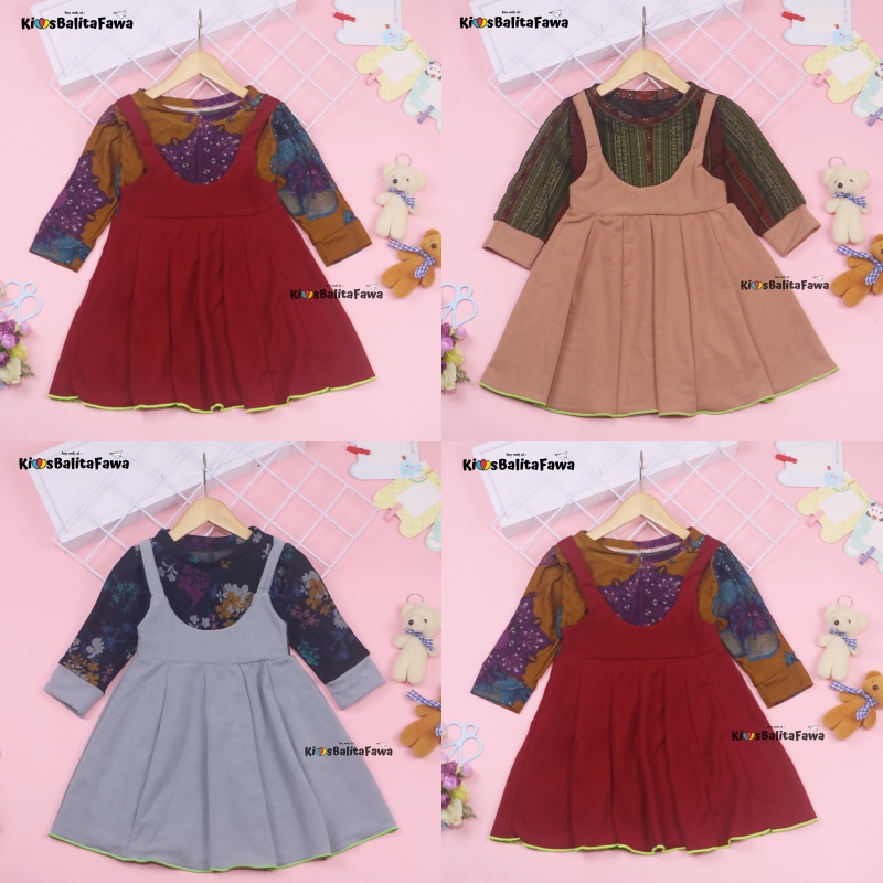 Dress Kiki size 1-2 Tahun / Dres Anak Perempuan Lengan Panjang Overall Baju Gaun Pesta Adem Grosir