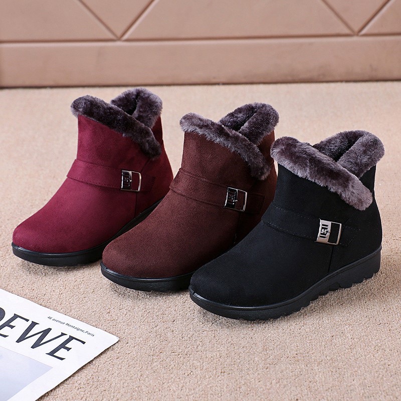 Boots winter wanita import  sepatu musim dingin hangat bulu murah black hitam empuk Fitri