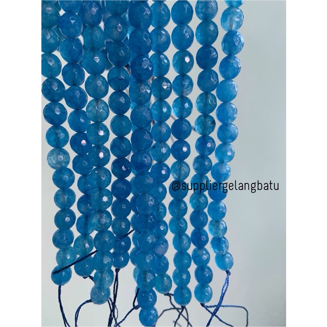 batu AGATE BIRU FACETED BEADS 8mm cutting blue bahan gelang kalung