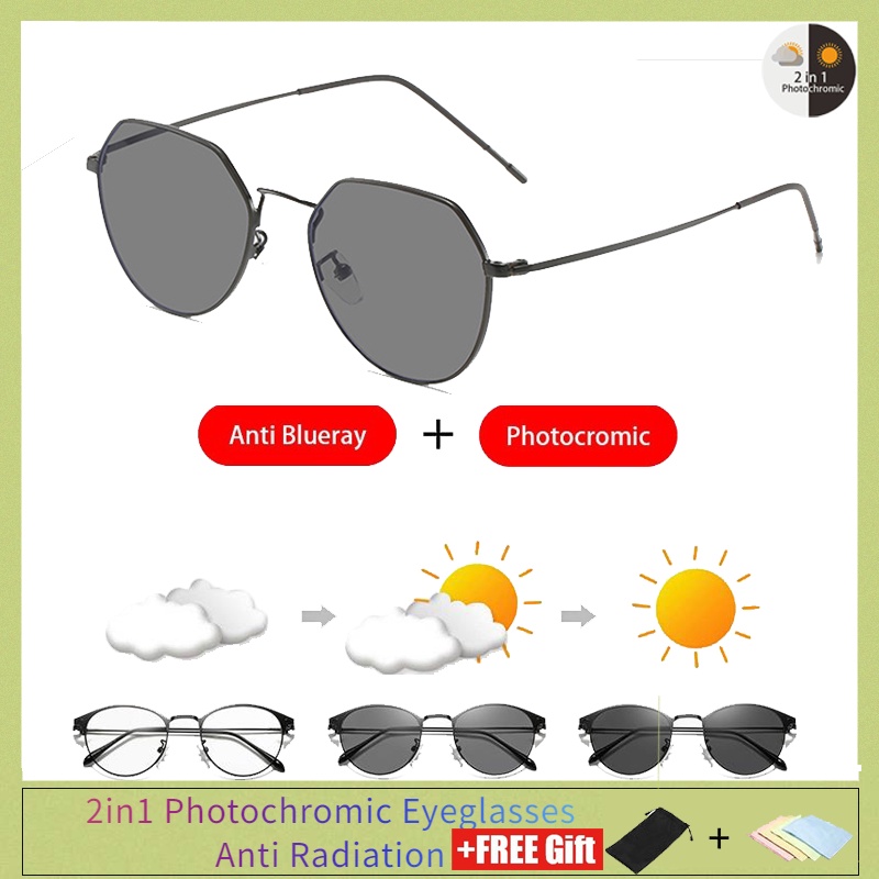 2 In 1 kacamata vintage terbaru lensa photocromic  kacamata photogrey antiradiasi minus  anti radiasi wanita pria kacamata komputer Anti UV New fotocromic