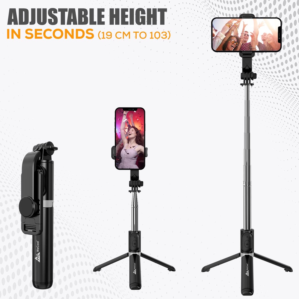 WeCool S2 Bluetooth Extendable Selfie Stick Tongkat Selfie Bluetooth yang Dapat Diperpanjang dengan Remote Nirkabel Panjang 103 Cms Tongkat Selfie Dapat Disesuaikan dan Dapat Diputar Desain Kompatibel untuk iPhone dan Semua all phones