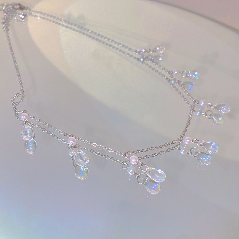 Kalung Rantai Dengan Liontin Rumbai Bentuk Tetesan Air Gaya Retro Korea Untuk Wanita
