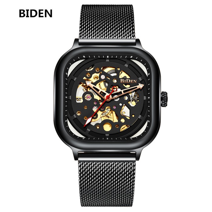 Jam Tangan Pria BIDEN Anti Air Stainless Steel Strap Mekanik Otomatis - Hitam | WATCHYH