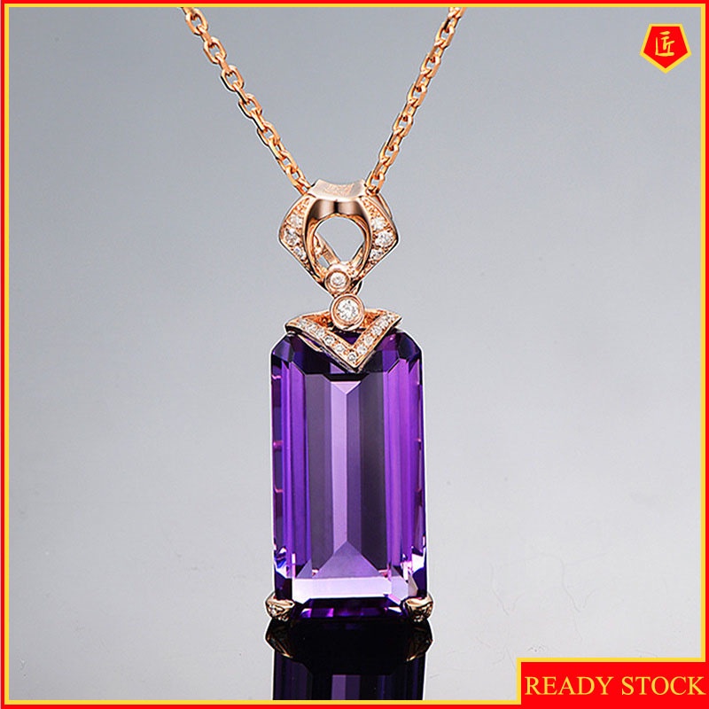 [Ready Stock]Luxurious Style Rectangular Amethyst Gemstone Pendant for Women