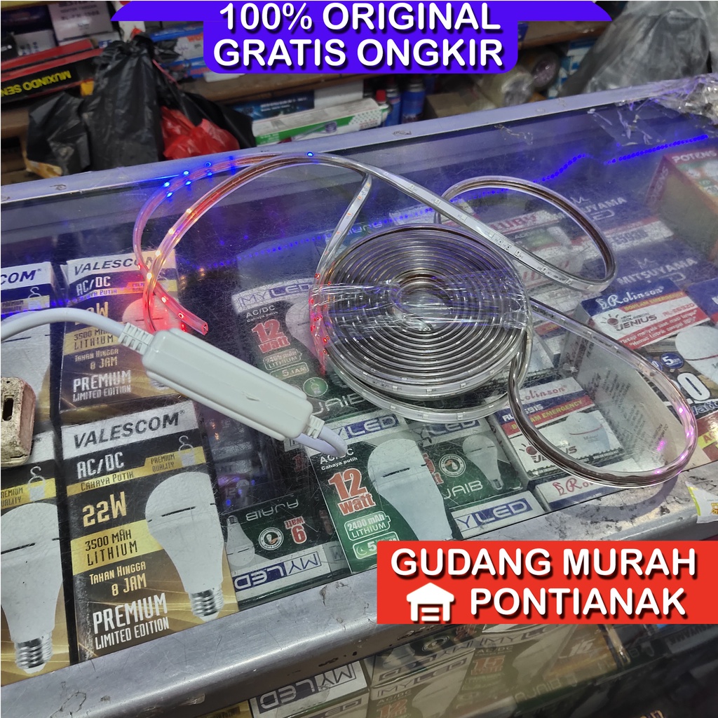 Lampu Seri Selang LED STRIP PIPIH Gepeng Segi Model Led Strip Outdoor Indoor Warna Warni TAHAN AIR HUJAN ATAU TERIK PANAS MATAHARI