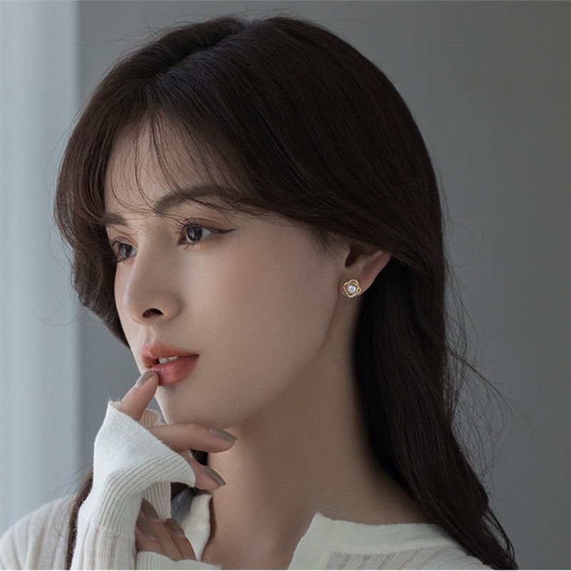 Anting Mutiara Berlian Imitasi Bentuk Geometris Gaya Korea