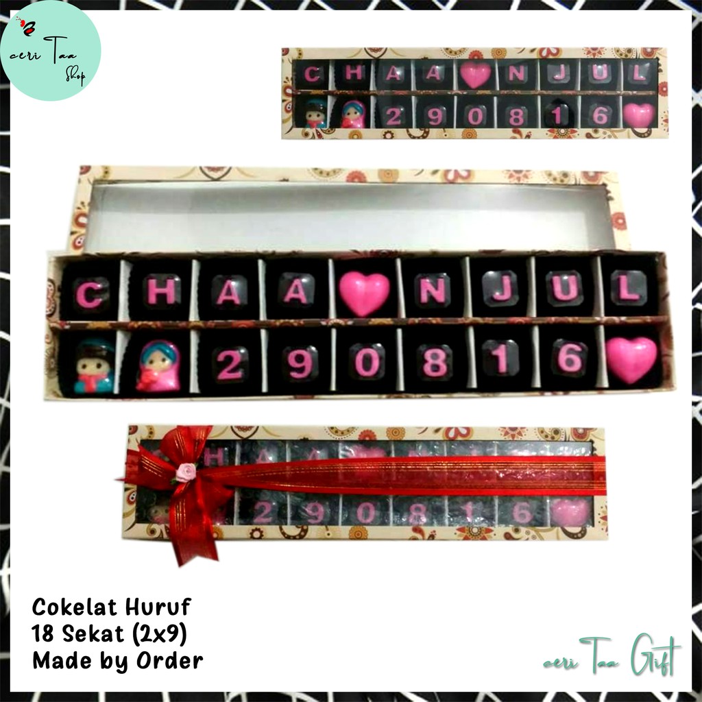 

Cokelat 18 Sekat 2x9 | Cokelat Souvenir | Cokelat Huruf | Cokelat Angka | Cokelat Bingkisan