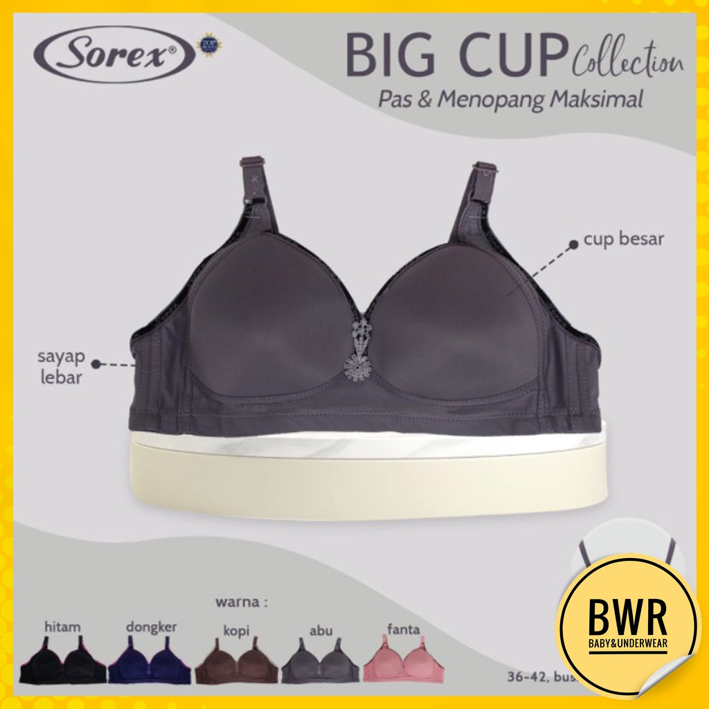 Bra Wanita Cup Besar / Bh Sorex 11173 List Motif Busa Tanpa Kawat Kait 3 | Bwr