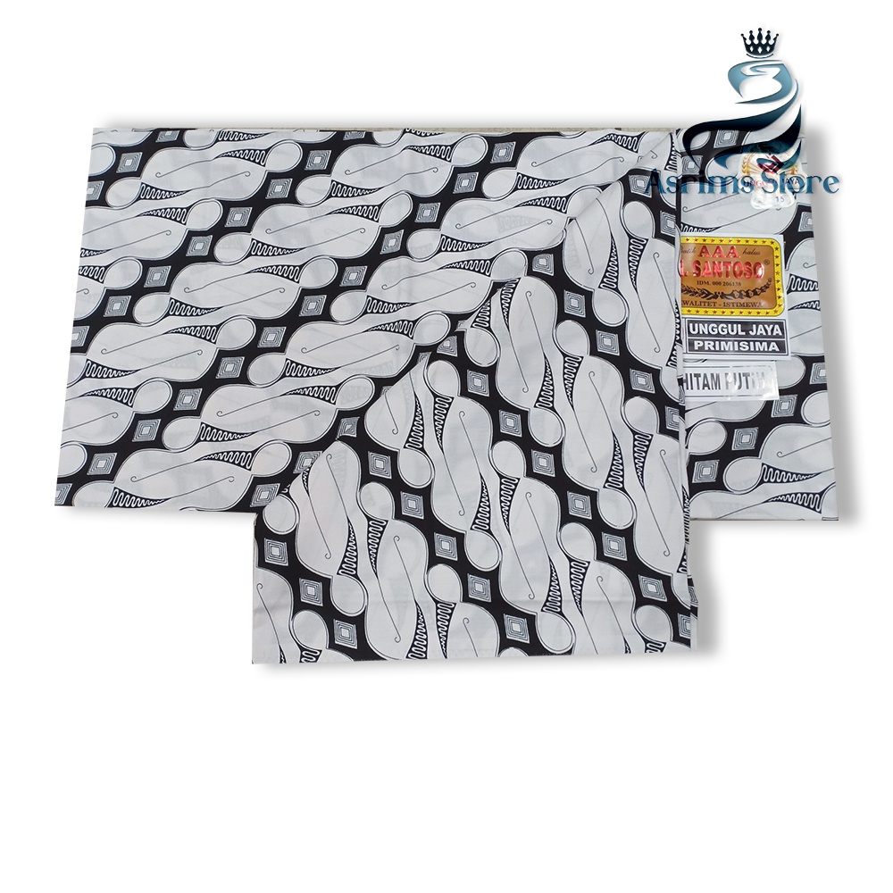 Kain Batik Jogja Jarik Batik Samping Kebat Jogjaan Hitam Putih Santoso AAA Premium Original-52AAA