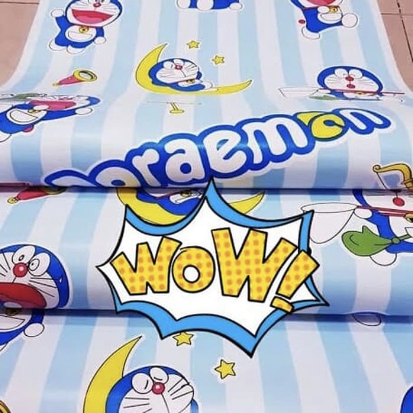 WALLPAPER STIKER DINDING MOTIF DORAEMON SALUR BIRU MUDA