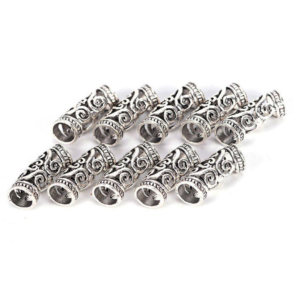 AUGUSTINA Manik-manik Kepang Rambut 10pcs Logam Perak Spacer Hairbraid Cuff Clip