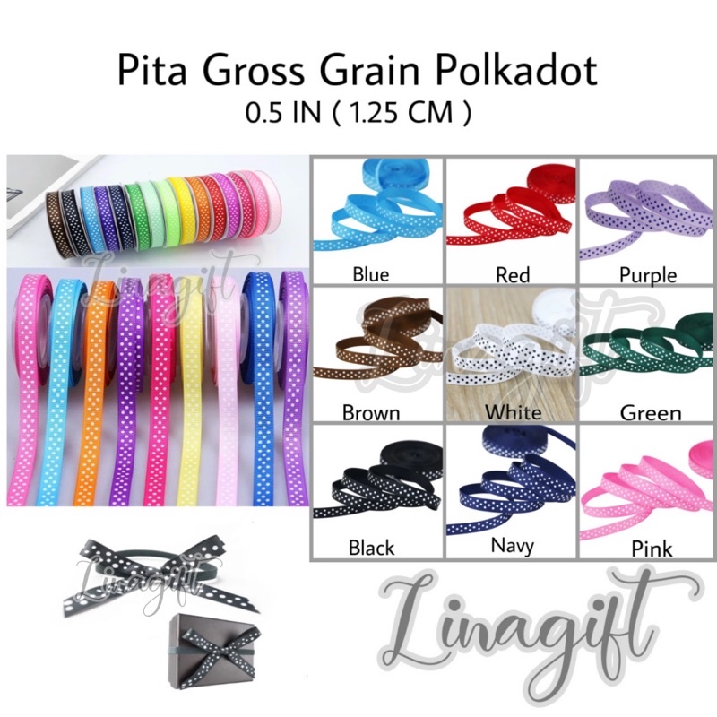 ( 3 Meter ) PITA GROSS GRAIN POLKADOT RIBBON - PITA GROSSGRAIN BESAR 0.5 INCH / 1.25 CM / 1/2 IN PITA ONDE DOTS / HIASAN KADO / PARCEL / HAMPERS / GOODIE BAG DEKOR DEKORASI KADO