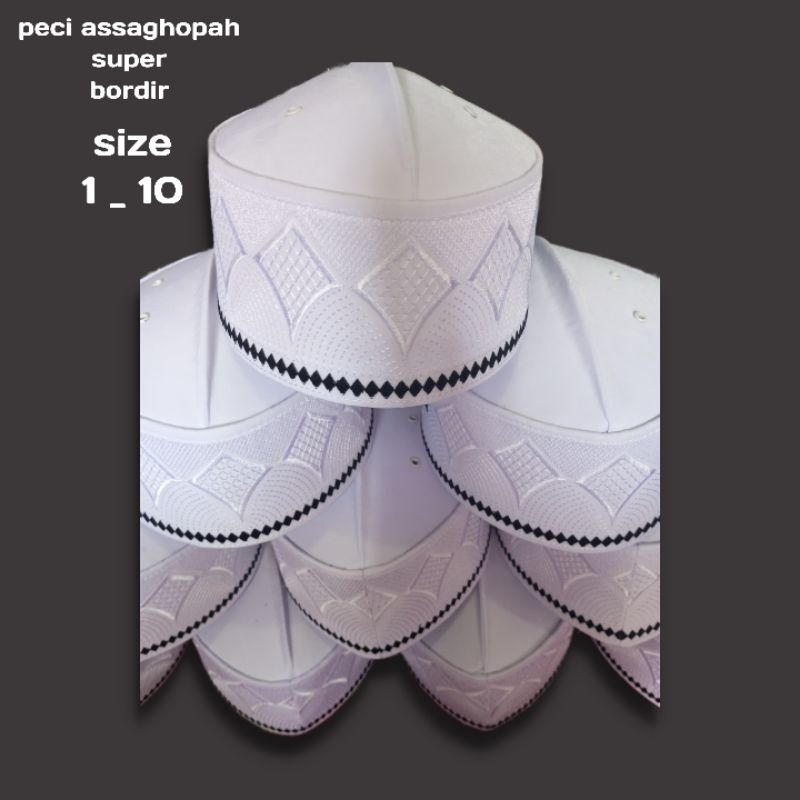 peci assaghopah peci bordir putih