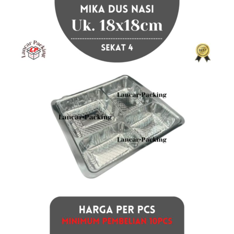 Mika Dus Nasi 18x18 sekat 4 (100 pcs)  / Mika Kotak Nasi 18x18 Sekat 4 (100pcs)