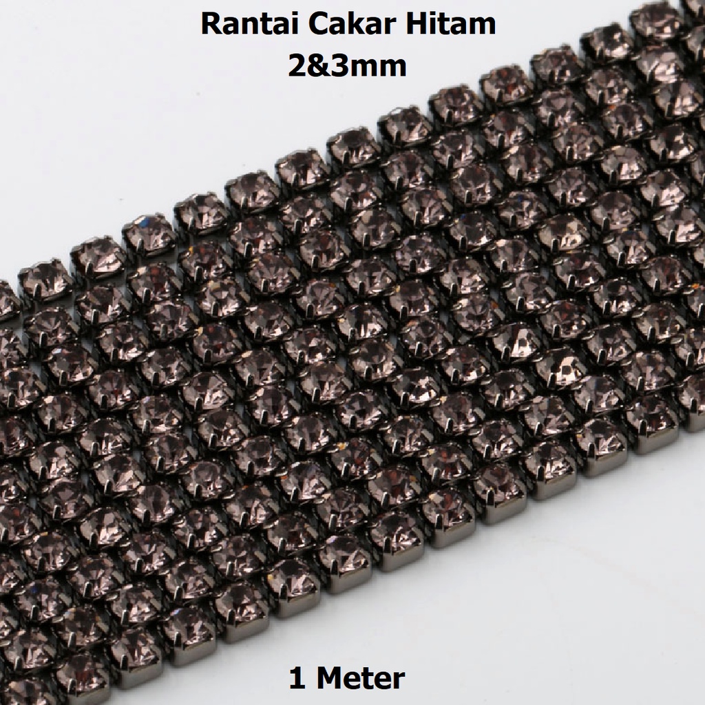 Diamond String Hitam / Rantai Cakar Manik-Manik Mutiara Berlian Imitasi Hitam Rapat Uk2-3mm Harga/1meter