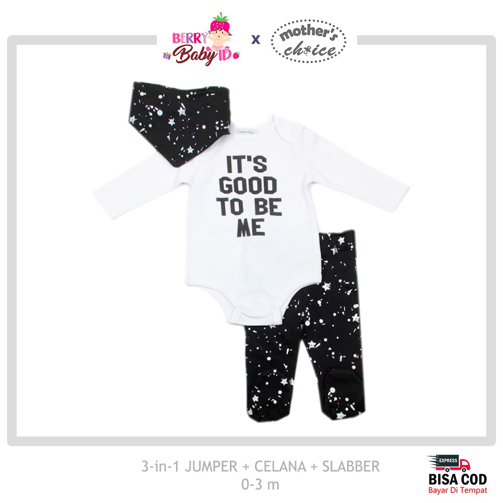 Mother's Choice Setelan Jumper Celana Panjang &amp; Slabber Pakaian Bayi MCH008 Berry Mart