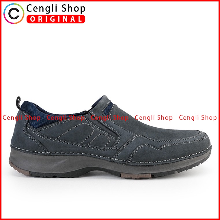 SEPATU SLIP ON JIM JOKER PRIA ORIGINAL CASUAL KULIT BIRU NAVY JJ23