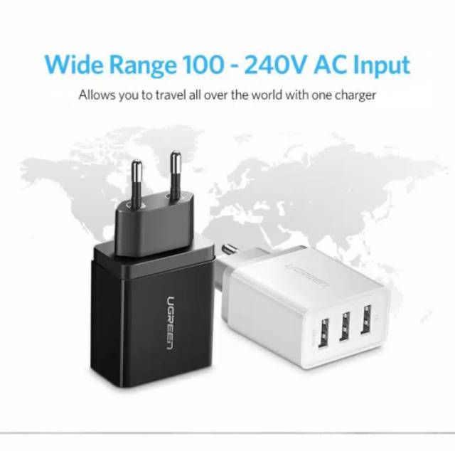 Ugreen Charger 3 ports 5v 3.1 A Travel Charger Ugreen 3.1A Original