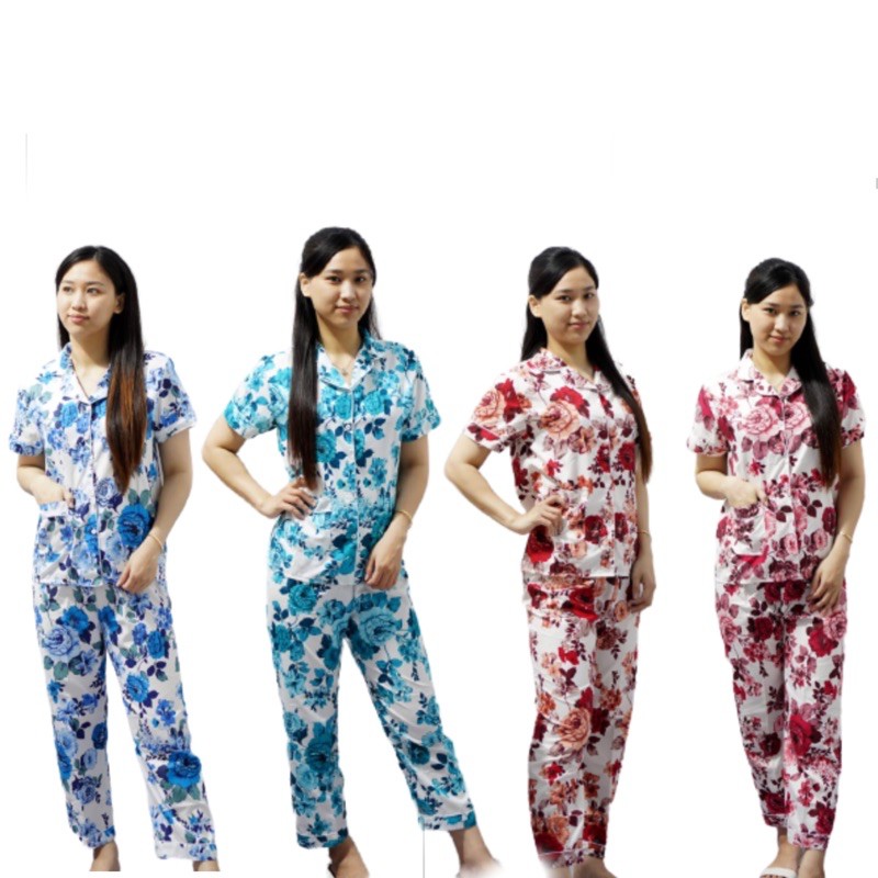 BAJU TIDUR PIYAMA DEWASA CELANA PANJANG MOTIF BUNGA