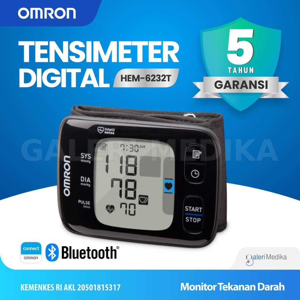 Tensimeter Digital Pergelangan Tangan Omron HEM-6232T / HEM 6232 T / HEM6232T - Omron Connected Bluetooth