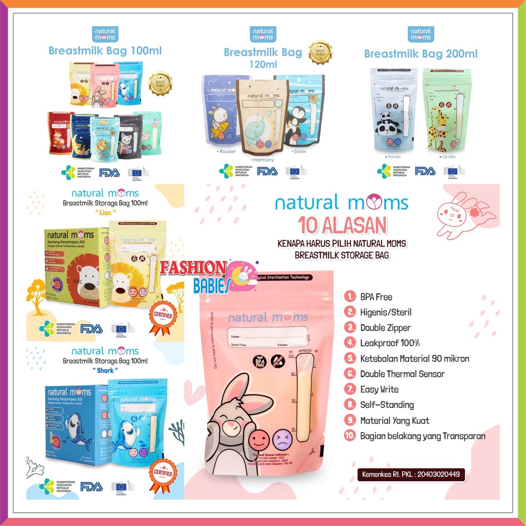 KANTONG ASI | NATURAL MOMS BREASTMILK STORAGE BAG 100 120 200 ML | KANTONG ASI PLASTIK DOUBLE THERMAL SENSOR