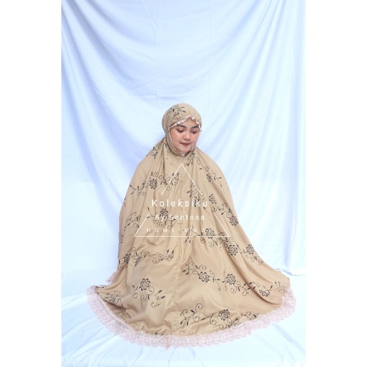 Mukena dewasa motif full bordir bunga teratai Mewah Premium By Sentosa