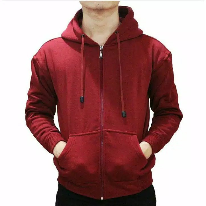 INDO - Jaket Hoodie Zipper Polos Pria Wanita | Sweater Hodie Pullover Premium Distro Maroon