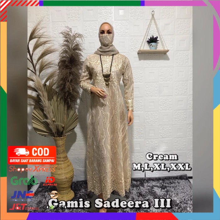 ✨ BISA COD ✨ Kebaya Gamis Busui Modern Brokat Tile Mutiara Baju Seragaman Pesta - CREAM, M