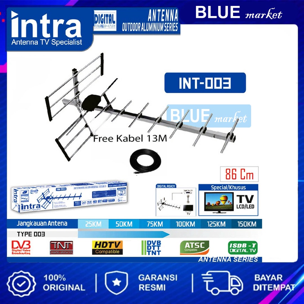 Antena Digital Outdoor TV LCD LED Intra 005 Free Kabel Antena dan Jek