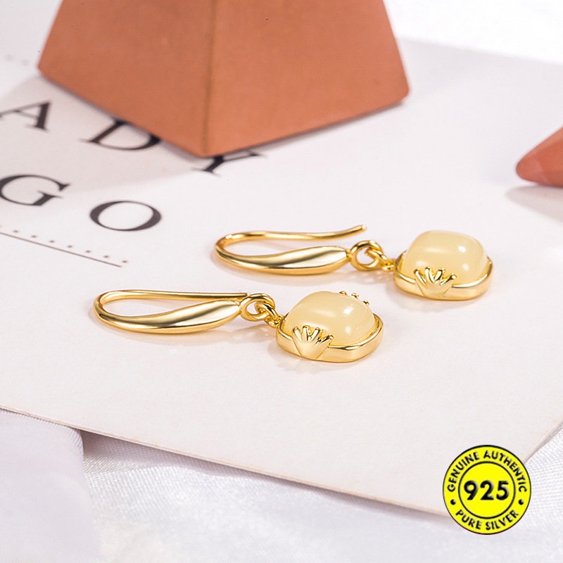 Au750 Anting Kait Gantung Batu Opal Kotak Anti Air Untuk Wanita U927