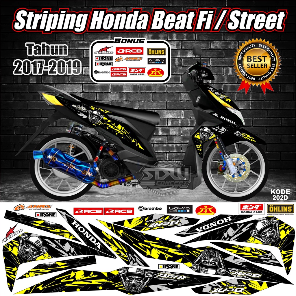 Striping Beat 2017-2019  Stiker Lis Motor Beat Variasi kode 202