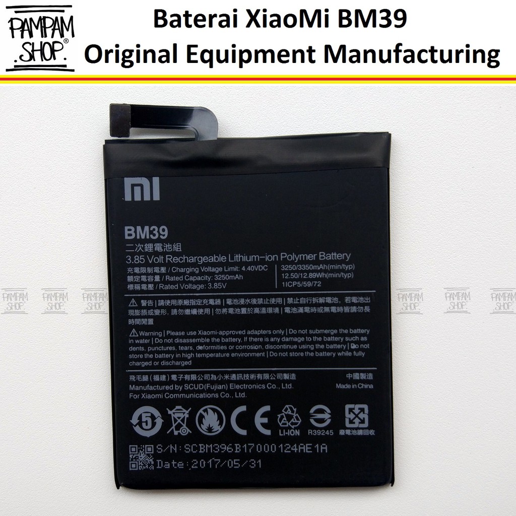 Baterai XiaoMi BM39 Mi6 Original OEM Battery Batrai Batre BM 39 Xiao Mi 6 HP