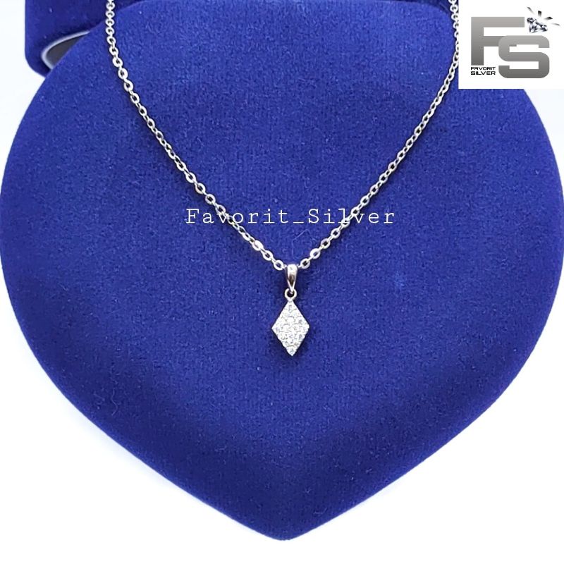 KALUNG PERAK ASLI SILVER WANITA 925 LAPIS EMAS PUTIH MODEL LIONTIN PERSEGI KECIL - PERHIASAN PERAK W