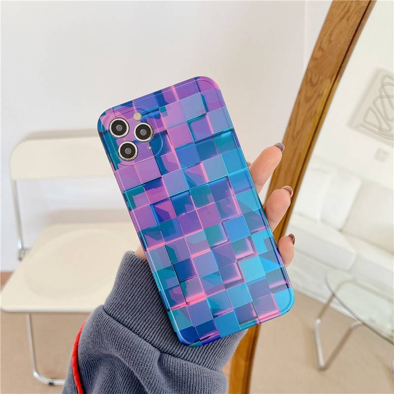 3D Block Grid Phone Case For iPhone 11 12 Pro Max Mini Fashion Creative For iPhone 7 8 Plus X XS Max XR Lattice Soft Silicone Protect Cover