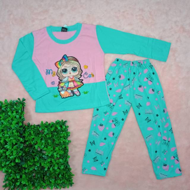 Ss#212 Setelan Anak Perempuan size 3-4tahun / Piyama Anak Cewek / Baju Lol / Baju nyala