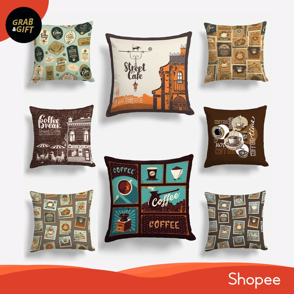 Bantal Sofa Tema Coffee / Kopi / Cafe 40x40cm Cushion Pillow