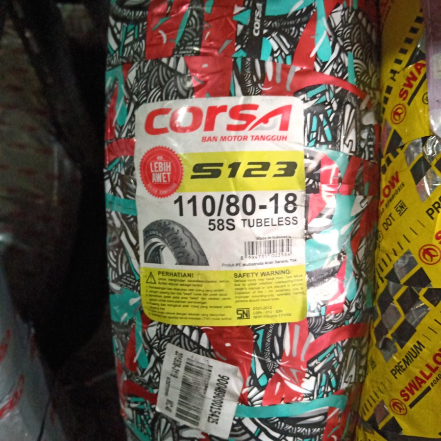 Ban Luar Motor 18 Corsa S 123 Tubeless 110/80-18 Ring Pelek 18