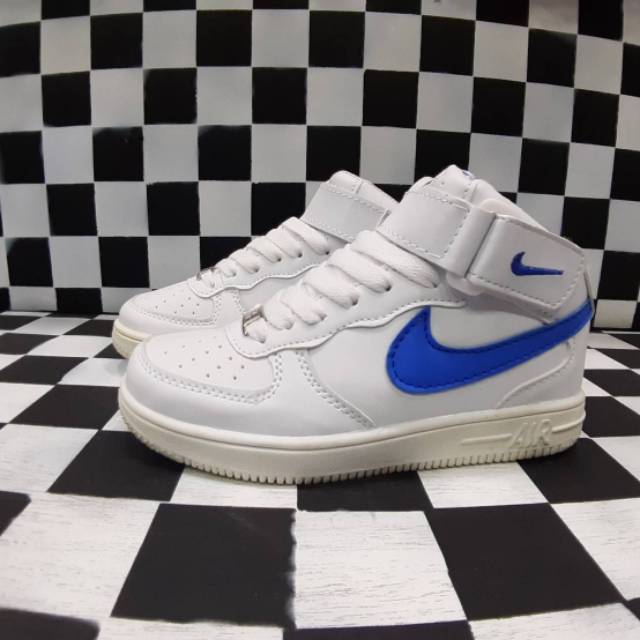 Sneaker Nike Air Force 1 High Kids Putih Biru Premium Quality. Sepatu Kado Anak Cowok Cewek