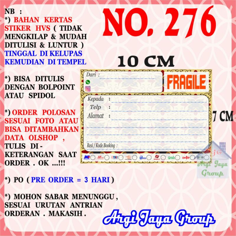 

Stiker HVS - Stiker Pengiriman - Sticker Alamat Olshop Murah Nomer 276-10x7cm
