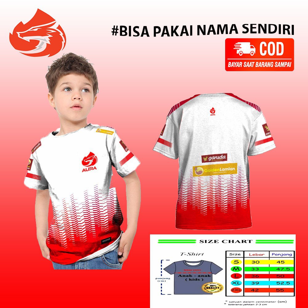 Baju KaosT-Shirt Pakaian Atasan Fashion Kostum Anak Laki /Cewek FF AURA PUTIH 2021Evos Esport Gaming
