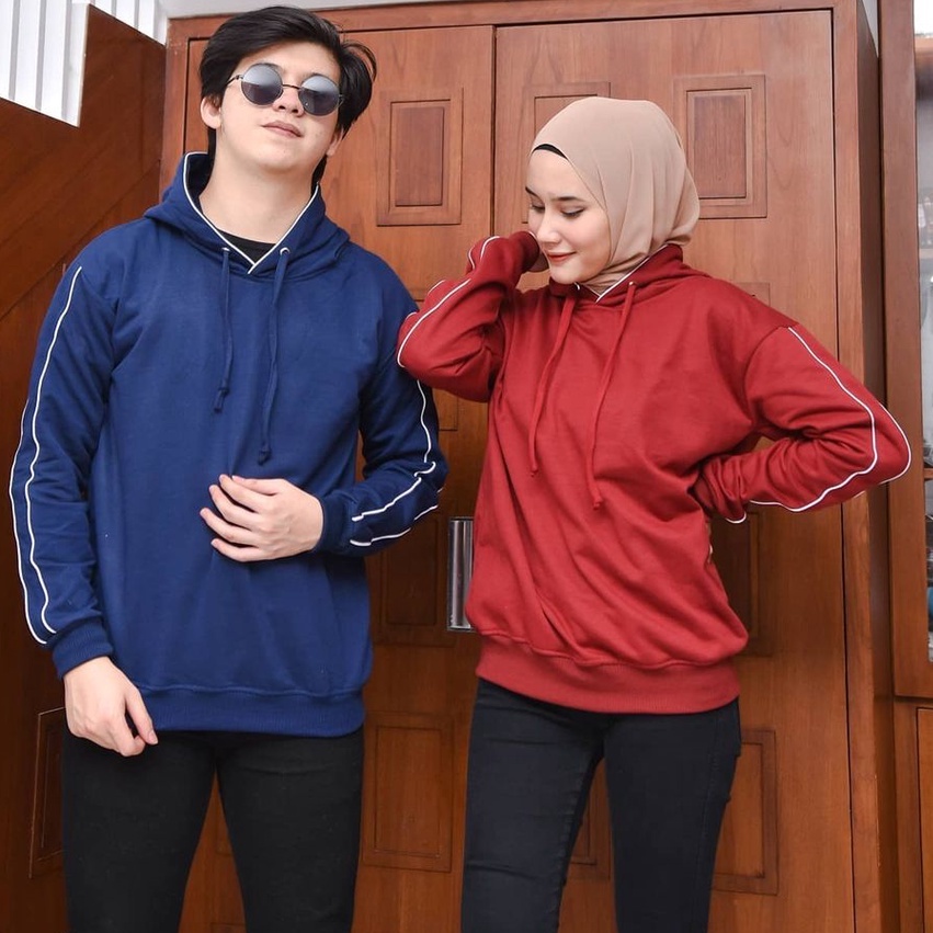 Primadona Hoodie Jumper Training List Tangan Garis Putih Polos