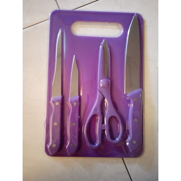 Set Pisau Dapur Stainless Steel Full Set Talenan Dan Gunting 5 in 1 Harga Termurah Import Pisau Dapur Anti Karat