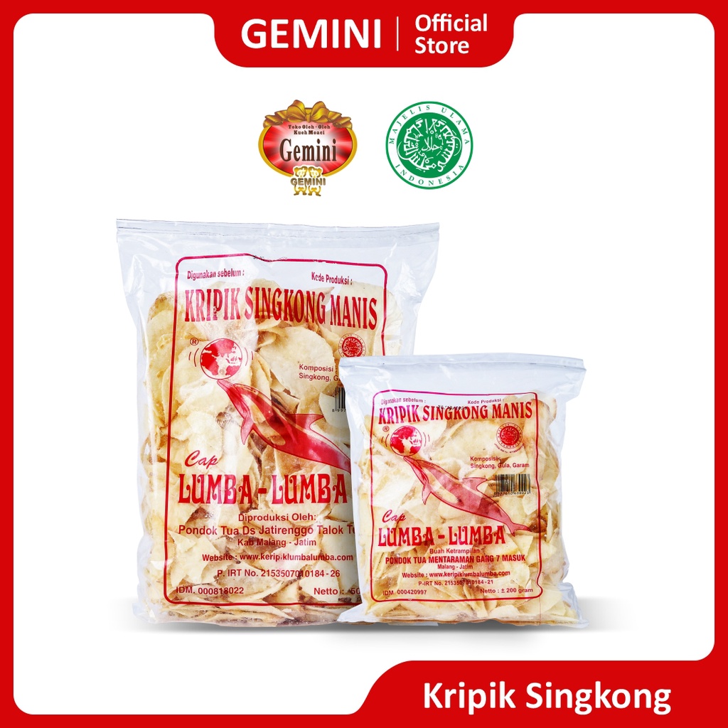 

Gemini - KRIPIK SINGKONG CAP LUMBA-LUMBA MANIS GURIH - Kemasan 500gr & 200gr