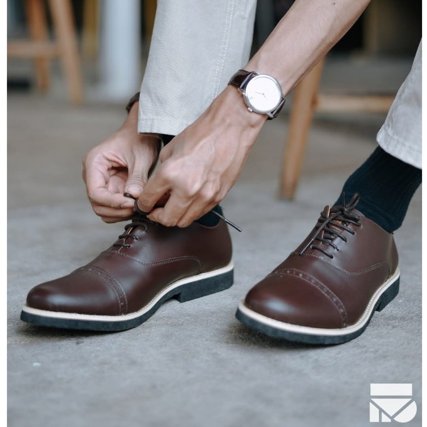 Sepatu Pantofel Klasik Kulit Pria/Cowok/Men Lokal Original Footwear | Oxford Brown | FORIND x FSTP