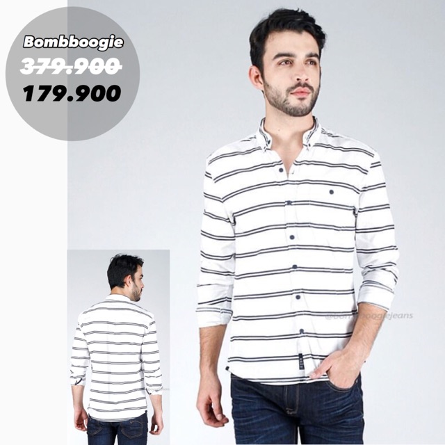Kemeja Panjang Pria Bombboogie Stripe Putih